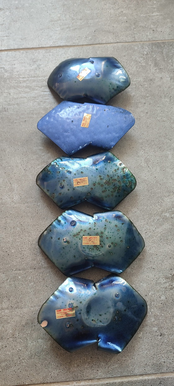 Image 1 of X5 Smaltato Rame Snuisterijbakje, Italië, jaren 60-70