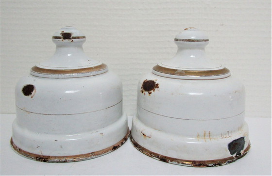 Image 1 of four enameled metal cheese bells, early 20th century
