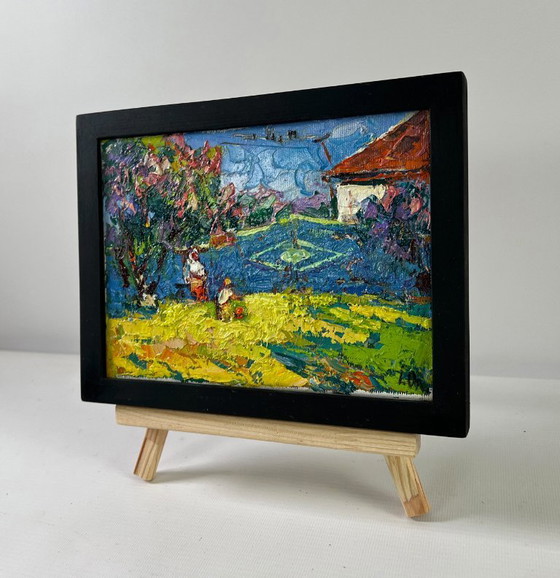 Image 1 of Original Oil Painting Summer Village Landscape Day beneath the sky