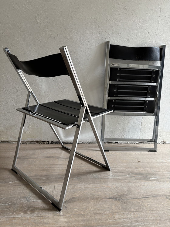 Image 1 of 2x Vintage Lubke Klapstoel Leer Chroom 1970