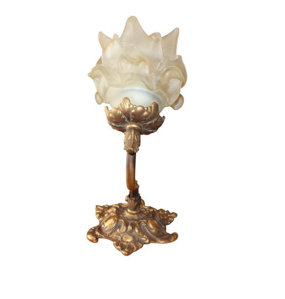 Image 1 of Vintage wandlamp van brons en glas – bloemvorm – jaren 80