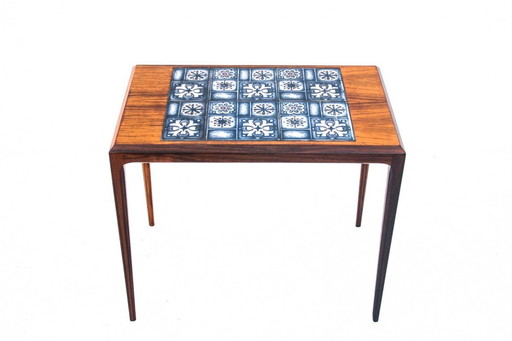 Side table with blue ceramics, Denmark, 1960s.