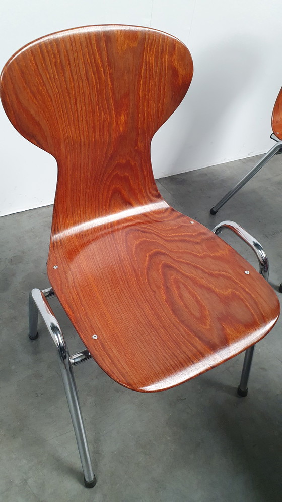 Image 1 of 6x Eromes Pagholz Industrieller stapelbarer Design-Stuhl