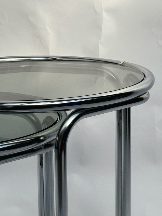 Image 1 of Vintage Space Age Nesting Tables in Chrome and Smoked Glass, 1970s/1980s