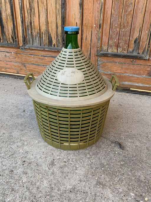 Mid-Century Glasballon in Kunststoffkorb