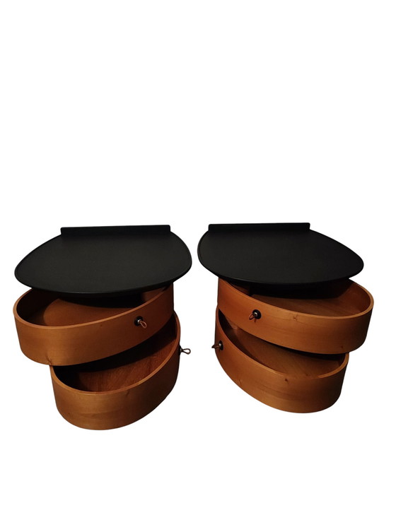 Image 1 of Pair of Postmodern Italian Nightstands by EmmeBi – 360° Rotating Drawers – 1980s