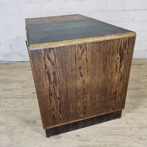 Image 1 of Bureau Art Déco ancien en bois avec bibliothèque et tiroirs d'archivage / bureau double face