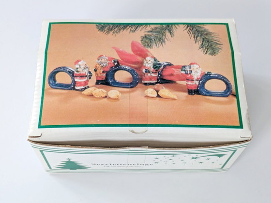 Image 1 of Set di 4 anelli per tovaglioli in porcellana vintage | Decorazioni natalizie tedesche dipinte a mano