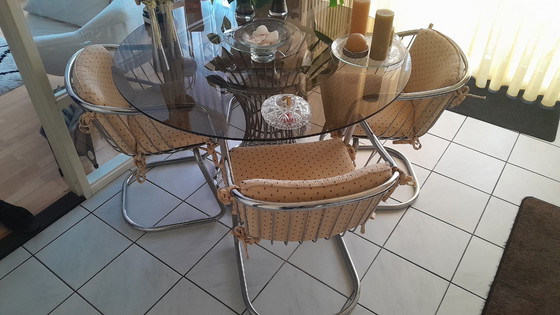Image 1 of Round dining table with 4 chairs, 1970s