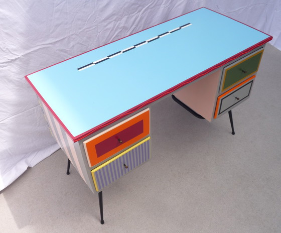 Image 1 of Bureau  vintage 4 Tiroirs  sur pieds compas