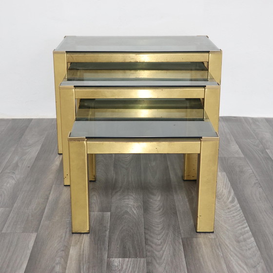 Image 1 of Tris tavolini ottone Hollywood Regency 1970 Design Modernariato