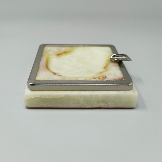 Juego de encendedor de mesa y cenicero italiano de ónix y cromo, estilo moderno de mediados de siglo, 1960. (photo 7 of 8)