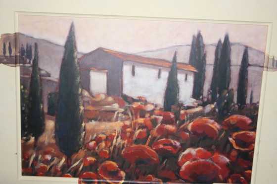 Image 1 of Peinture murale sur cadre en bois avec motif de fleurs