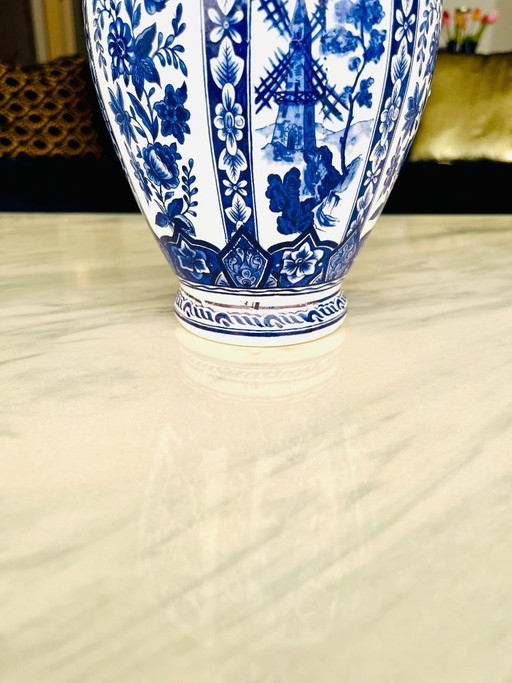 rare handmade Vintage Delft Blue VASE Hand Painted Holland Windmill Jeblo