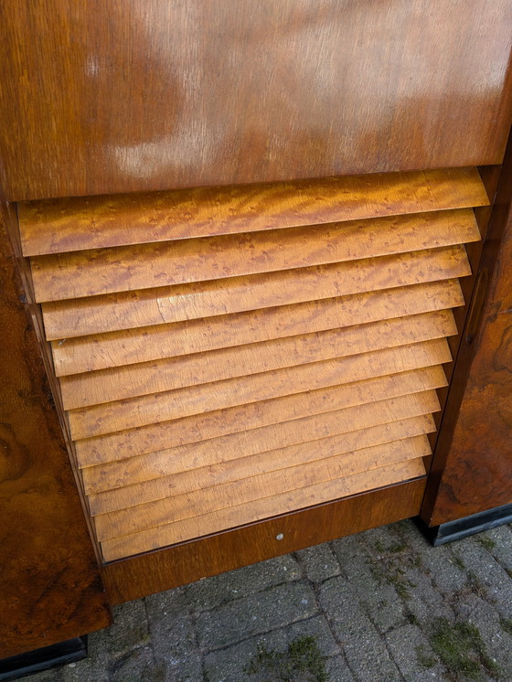 Image 1 of Exquisite 1940s Art Deco Burr Walnut Cabinet – Versatile Drinks/Media Unit

