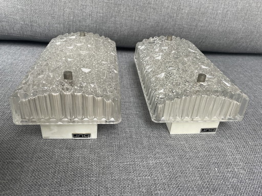 2 lampade da parete vintage BUR in vetro ghiaccio cristallo
