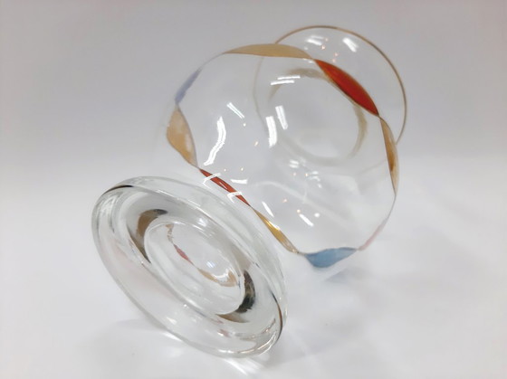 Image 1 of Vaso in vetro trasparente con treccia colorata dipinta