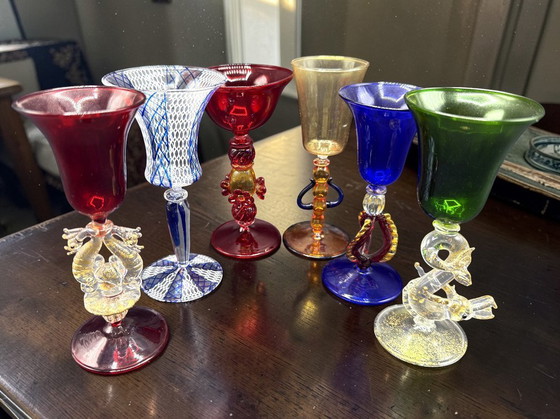 Image 1 of Murano – Set of six Murano glass goblets – unique pieces inspired by the goblets of the Venetian Doges