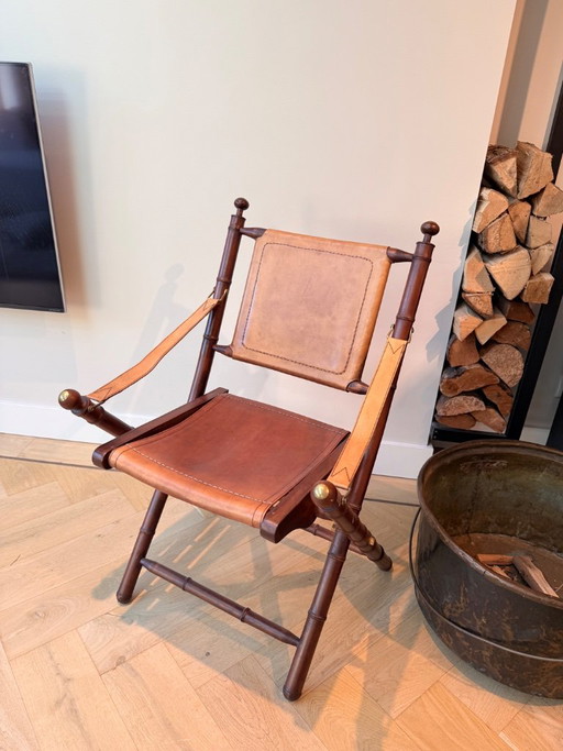 Eichholtz Campaign Stuhl - Neuwertiger Zustand Teak Leder Und Messing