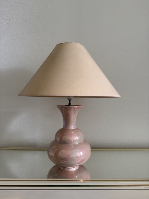 Lampe Faïence Charolles Rose Irisée Années 80