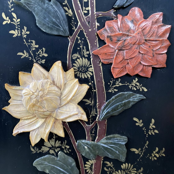 Image 1 of Mid - Century Chinese Room Divider Speck Stone Hand Painted 1950s