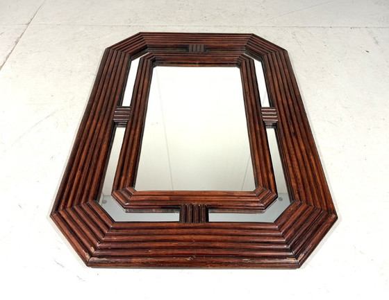 Image 1 of Gran espejo de ratán oscuro, años 70