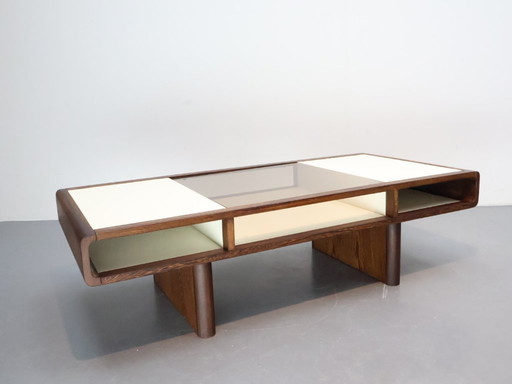 Vintage Wenge Coffee Table with Smoked Glass - Space Age Style