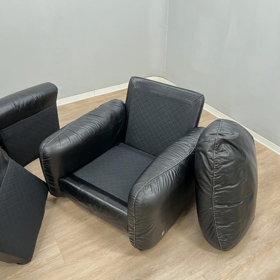 Coppia Poltrone Lounge Busnelli Piumotto in Pelle Nera Anni '70 Italiane – Leather (photo 10 of 12)