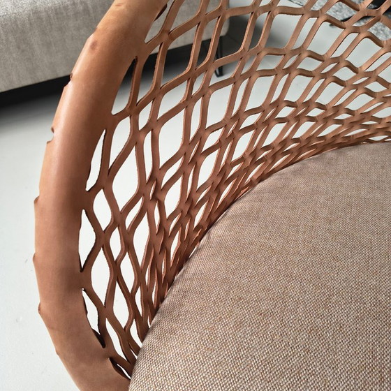 Midj dining chair, light brown leather and metal, Textile, Modern (photo 2 of 6)