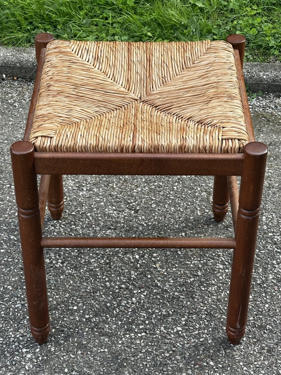Pair of 50s Stools in Wood with Straw Seat (photo 7 of 9)