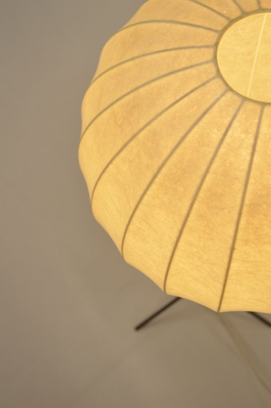 Image 1 of Lampadaire trépied vintage en forme de cocon avec accents en laiton, années 1960