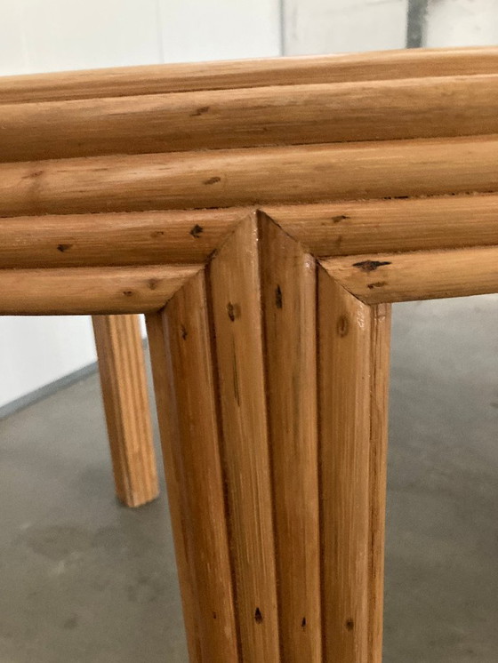 Image 1 of Table de salle à manger ovale en rotin et bambou avec plateau en verre fumé, 1970