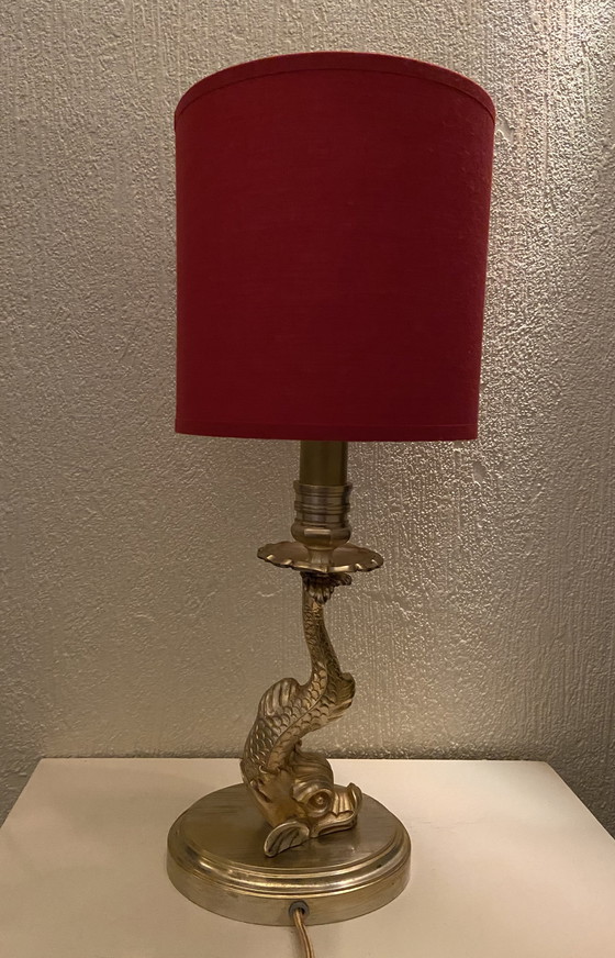 Image 1 of Lampe de table dauphin en bronze et laiton de style rococo