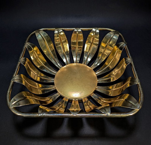 Großer, dekorativer Vintage-Korb aus goldfarbenem Metall – 90er Jahre – decoratieve objecten
