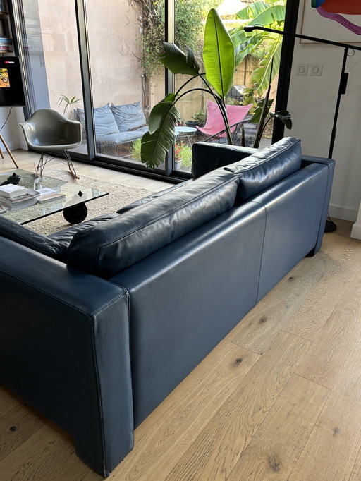 Canapé en cuir bleu Hughes Chevalier