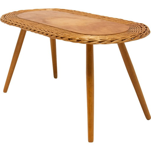 Mid century rattan stool by Jan Kalous for Úluv, Czechoslovakia 1960s