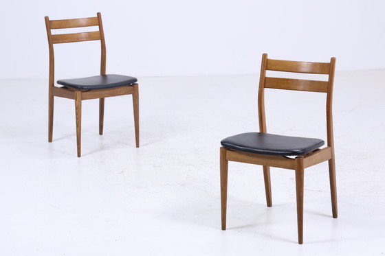 Image 1 of 2 Vintage Teak Dining Room Chairs | Mid - Century Chair 60s | Kitchen Chair Leather Cover #08-02