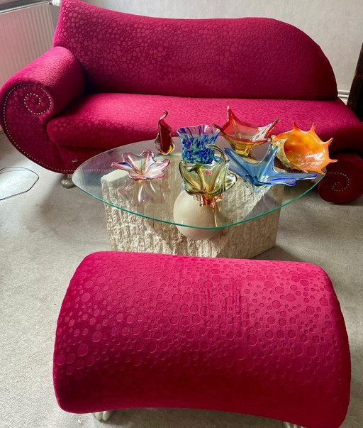 Original BRETZ Gaudí Sofa & Stool Set – Pink Velvet/Velour – Excellent Condition!