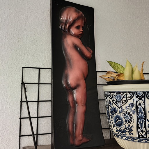 Vintage-Wandrelief im surrealen Stil | Gruseliger Engel | Outsider Art | Gotische Dekoration