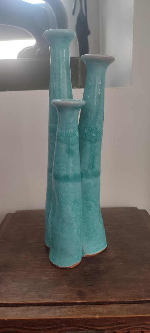 Orgel" Dreifach-Soliflore-Vase aus handgefertigter Keramik