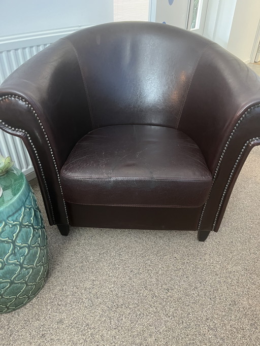 Brown Leather Club Lounge Chair - Chesterfield