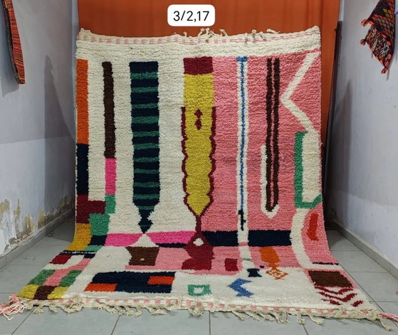 Large graphic Berber rug in pink and ecru – 300 × 217 cm – Rugs & carpets, Wool, Cotton, Scandinavian (photo 3 of 3)