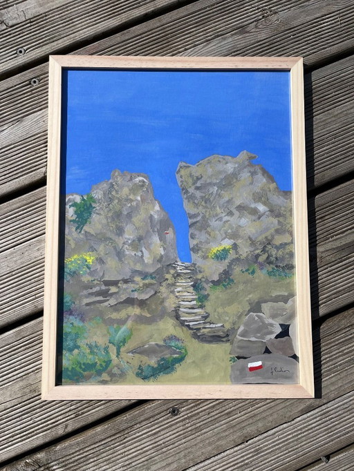 Gouache op natuurlijk papier.  Bocca d'Usciolu - Corsica Formaat 40x30cm