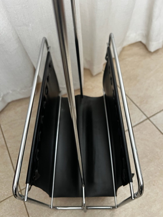Vintage Voss Magazine Holder 70s Chrome & Skai, Magazine rack, Black (photo 4 of 5)