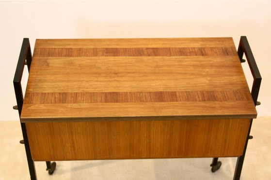 Niederländischer Teak Sammlerschrank und Nähtisch, Aufbewahrungsschrank, Holz, Metall, Schwarz, Vintage (Foto 12 von 13)