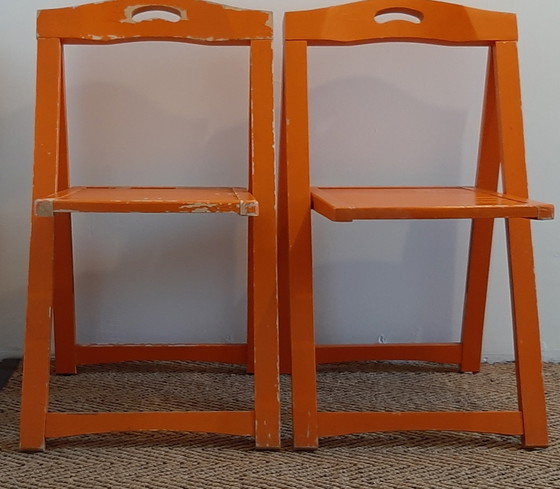 Image 1 of Vintage Ikea folding chairs World Cup Orange, Aldo Jacober style 1970s