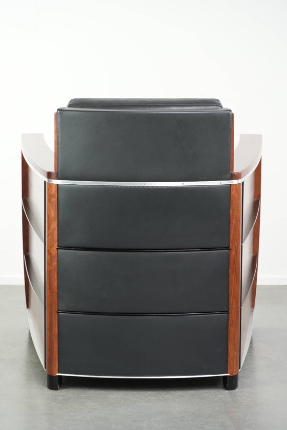 Image 1 of Fauteuil Schuitema modèle Frank, de la série Decoforma, en cuir de vachette noir de style Art déco.