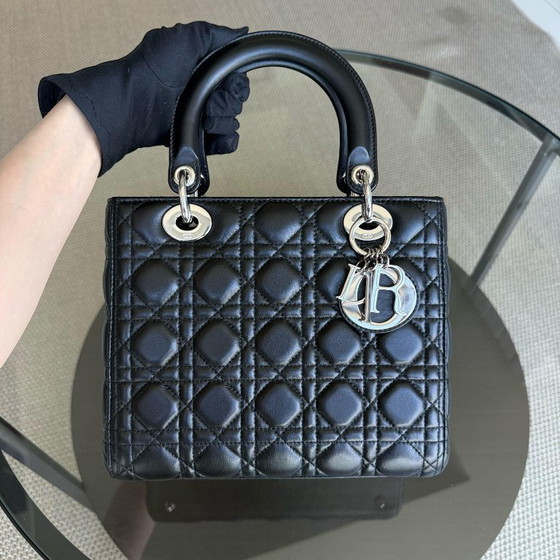 Image 1 of DIOR LADY MEDIUM - CANNAGE LAMBSKIN BLACK SILVER HARDWARE