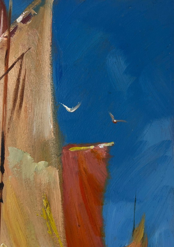 Image 1 of Original Oil Painting Summer Sea Landscape Sail full of wind
