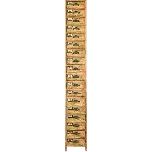 Columna de taller vintage de madera con 18 cajones, Francia
